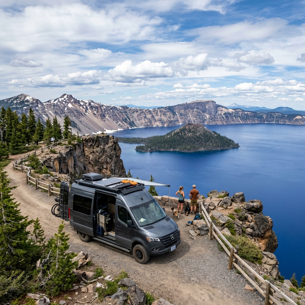 RV parked near Crater Lake in Oregon